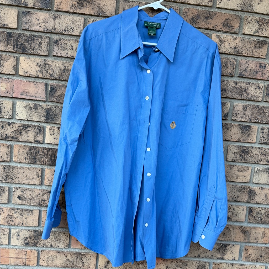Lauren Ralph Lauren Blue Long-Sleeve Button Dress Shirt With Chest Emblem